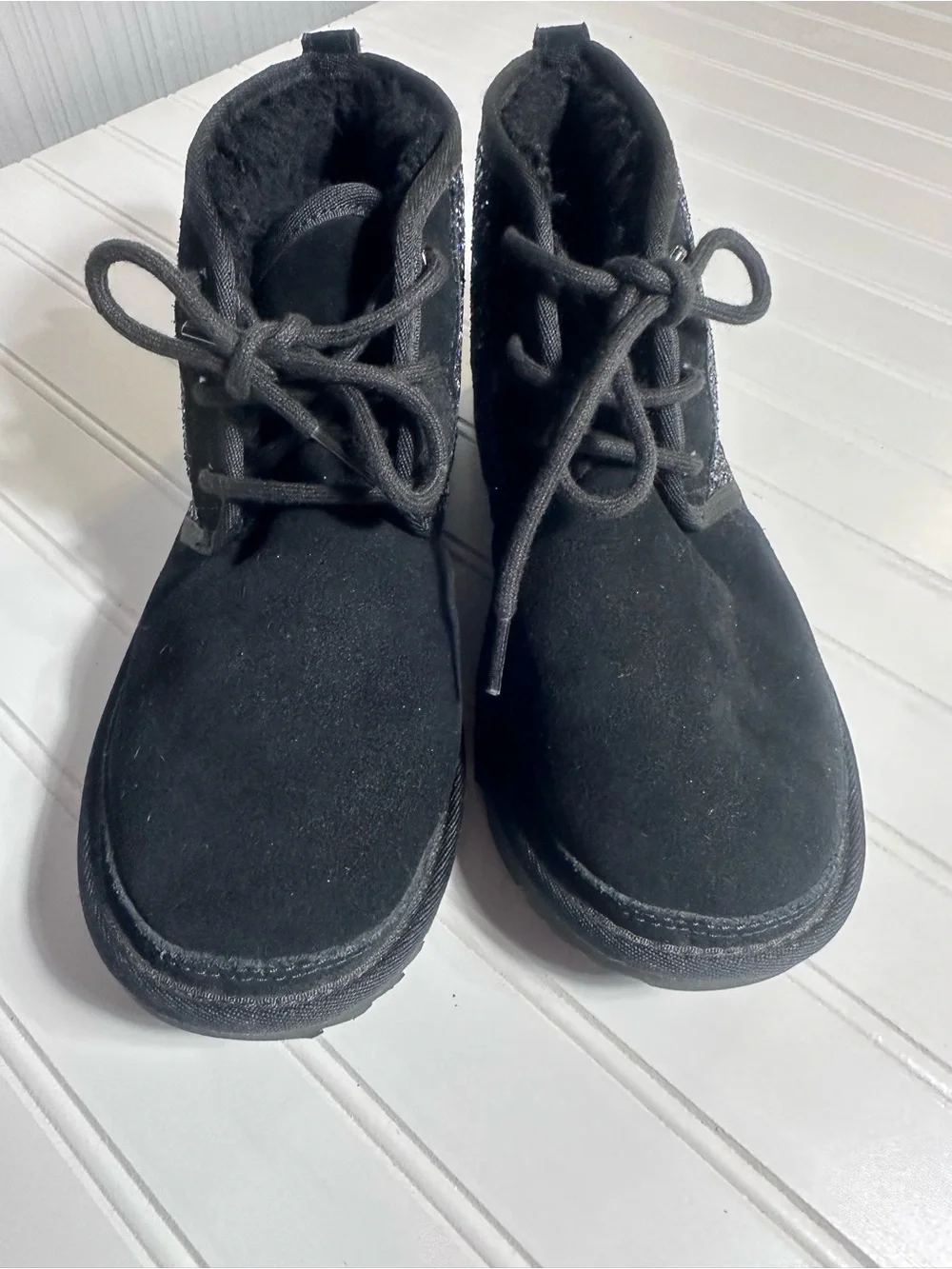 UGG Neumel II Cosmos boots black suede with purple glitter girls 6